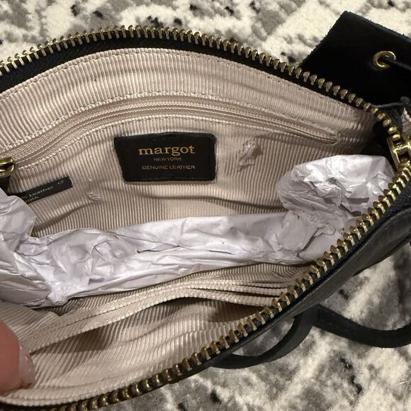 MARGOT Black Genuine Leather Crossbody shoulder Bag Aiden Wallet On String NWT - Picture 5 of 11